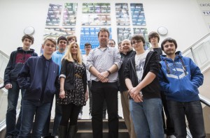 Staff and pupils at the physics masterclass